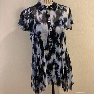 INC International Concepts Blue and Black Patterned Blouse